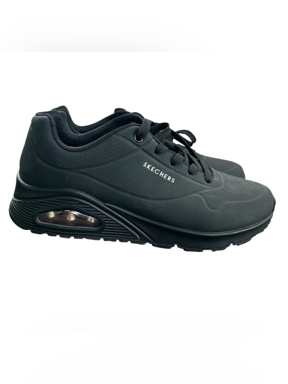 Skechers Women's Black Lace-Up Air Cooled Sneakers Memory Foam Wide Fit Size 9
